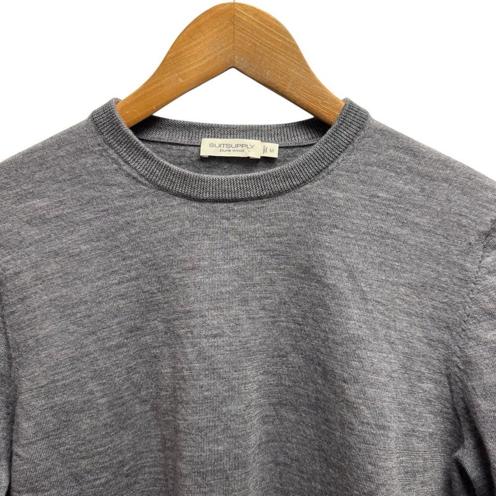 Suitsupply Men's Size Medium Gray Pure Wool Knit Crewneck Pullover Sweater euc‎